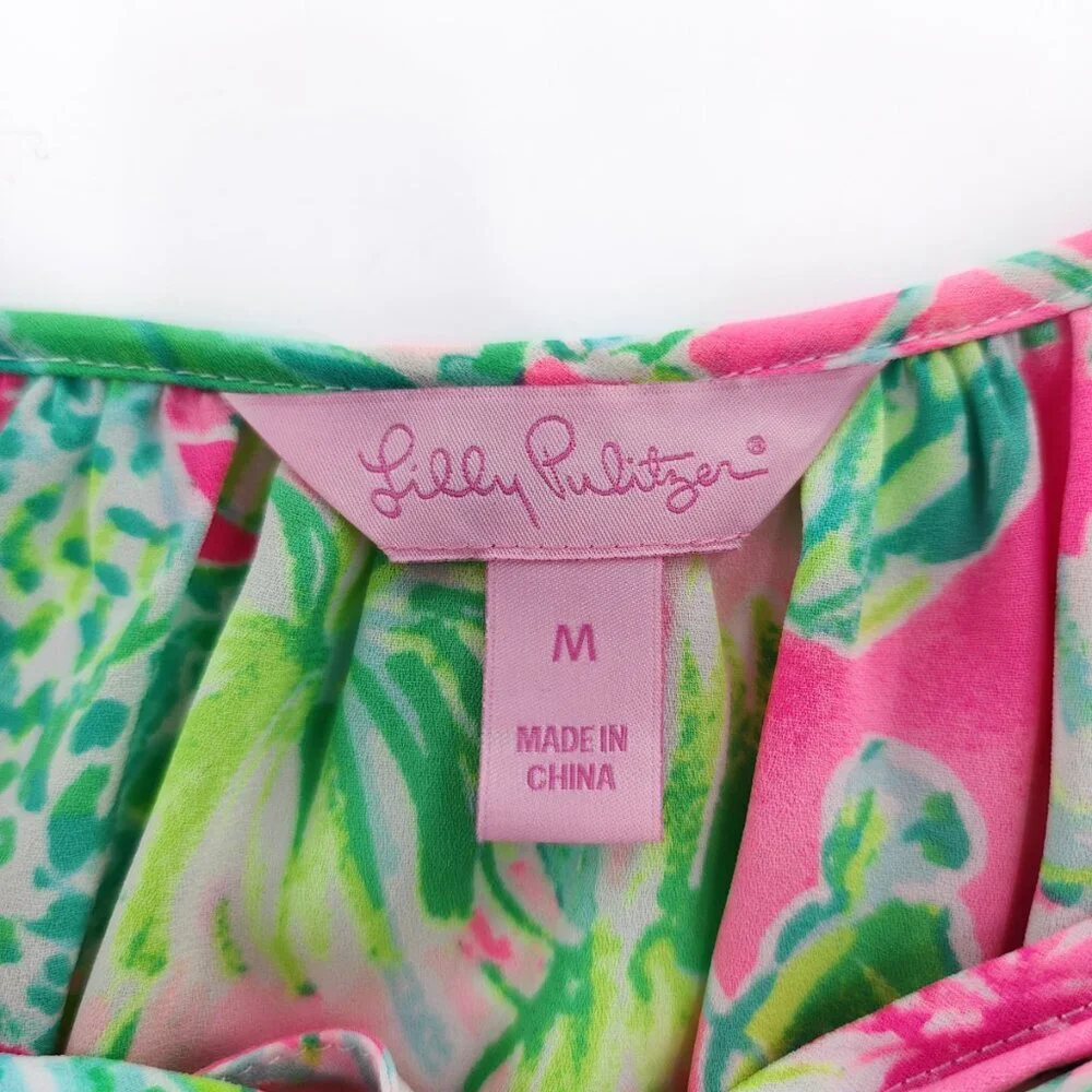 LILLY PULITZER Tensley Top Catty Shack Raz Berry Blouse Pink Green - Picture 4 of 4